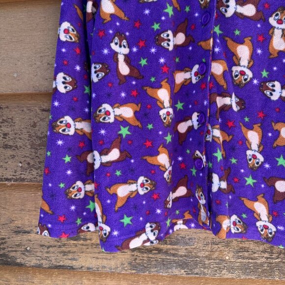 Disney Chip & Dale Womens Purple Fleece Button-Up Pajama Top L - Picture 5 of 12
